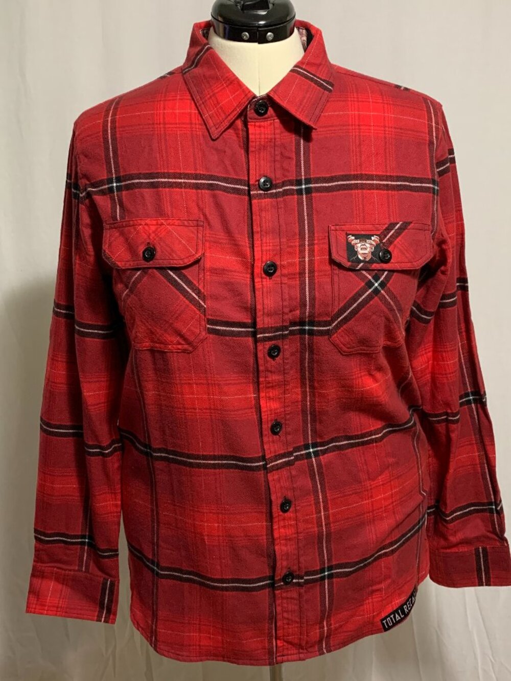 Middle Of Beyond Flannel Shirt Total Recall Plaid Long Sleeve MOB Red Mens XL